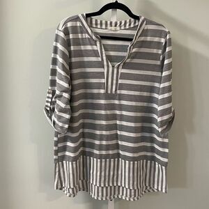 Ava James Gray & White Striped Blouse